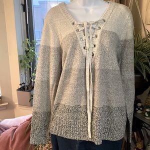 New York & Company Ombré Lace-Up Sweater, Calm Heather Grey, XXL, NWT